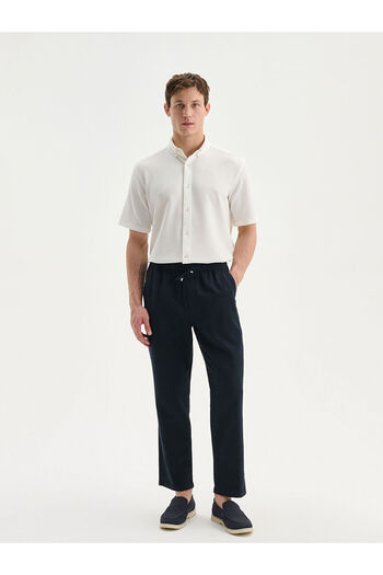 LC Waikiki Navy Blue Standard Fit Linen Look Men's Trousers