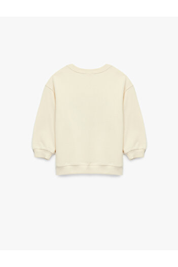 Koton Shardonlu Long Sleeve Crew Neck Heart Printed Floral Applique Cotton Sweatshirt
