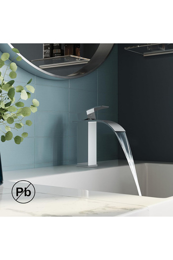 Elindor ® Tall Silver Sink Faucet, Waterfall Type, Modern Water Faucet, 14 cm, Brushed Nickel