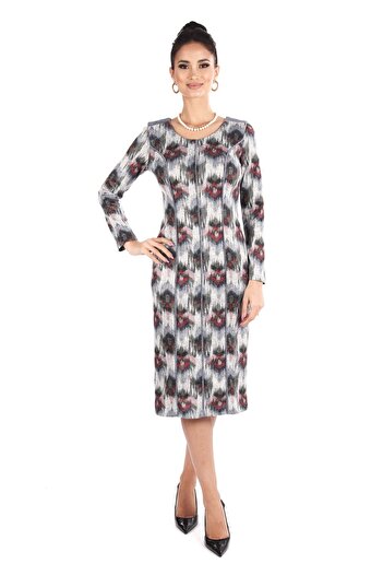 AD Fashion Petrol grey multi-print dress 72R2031i2031 - 38 EU