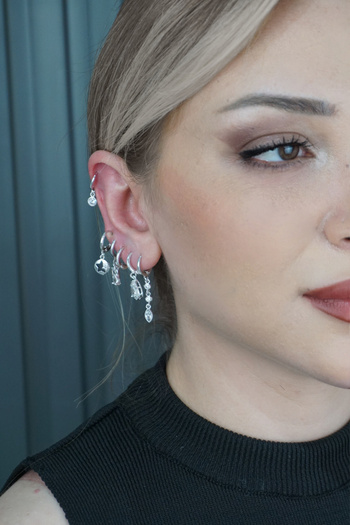 TRENDTAKI Zircon Stone Hoop Earrings 6Pcs