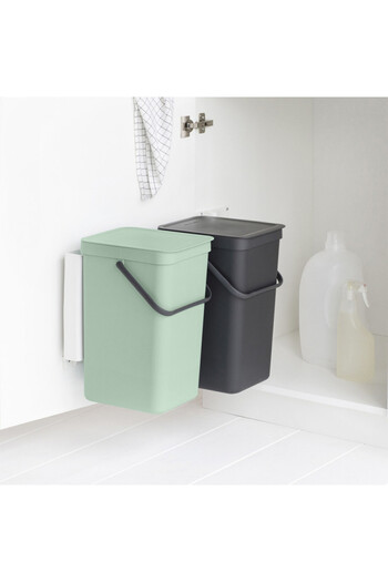 Brabantia Sort&Go 1005518 waste separation bin, 2x16 l, Kitchen cabinet door mounting, Grey/green