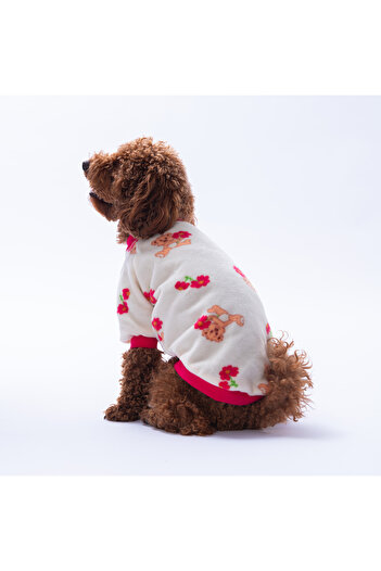 Pettrend Teddy Bloom Teddy Bear and Floral Pattern Sweat Cat Dog Sweati Cat Dog Outfit Dog Plush Warm t