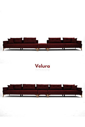 Velura Home & Living Zeri 3+3+3 Yataklı Puzzle Modüler U Köşe Koltuk Takımı & Puflu Köşe Takımı - Kırmızı 172