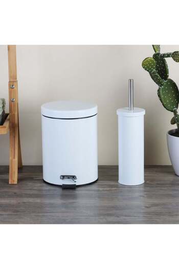 Danube Home Falcon 5-Piece Bathroom Starter Set – Essential Accessories with Dust Bin, Brush & Dispenser (White)