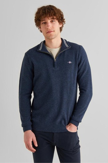 Gant Men's Regular Fit Half Zip Wool Sweater - Navy Blue