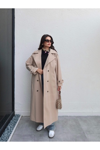 ESRAHELVACI Double-Breasted Collar Belted Long Trench