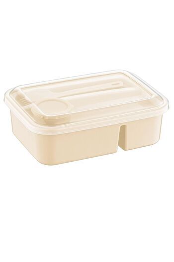 HOLLYHOME Lunch to Go Nutrition Container Plastic Lunch Box with Compartments and Sauce Container 920ml 40ml 14.5X20X7.4(H)Cm Cream
