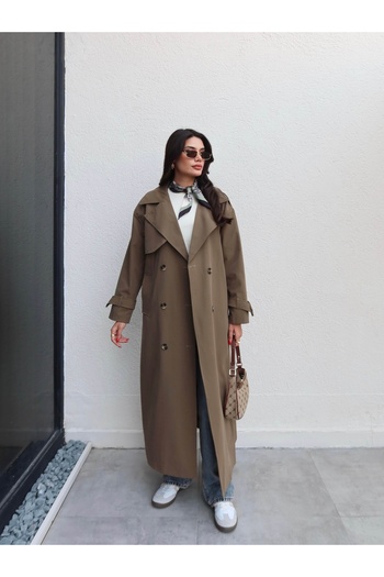 ESRAHELVACI Double-Breasted Collar Belted Long Trench