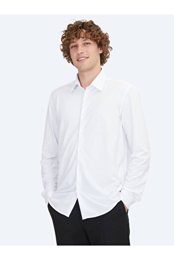 Kip White Regular Fit Sports Cotton Blend Shirt