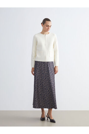 LC Waikiki Peak New Season Elastic Waist Leopard Patterned A-Line Satin Skirt
