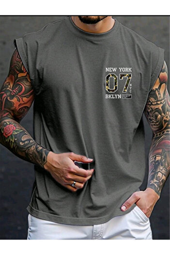 FAVORİST 07 New York Printed Sleeveless Tshirt Men's Zero Sleeve Clothing Fitness Clothing Oversize T-Shirt