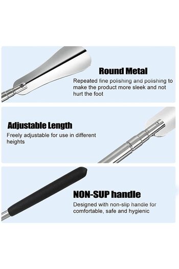 DMYRDH Extendable Shoe Horn Stainless Steel Long Shoe Spoon Adjustable Length for Pregnant Elderly Seniors