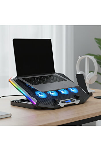 Elindor ® RGB Gaming Laptop Cooler with 5-Level Adjustable Angle Stand, for Office, Travel, Black