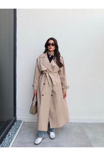 ESRAHELVACI Double-Breasted Collar Belted Long Trench