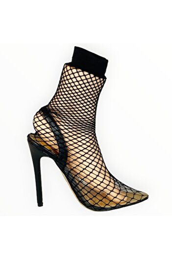 JustFab Shoedazzle Mesh Sock Heels Black Size 37.5 EU