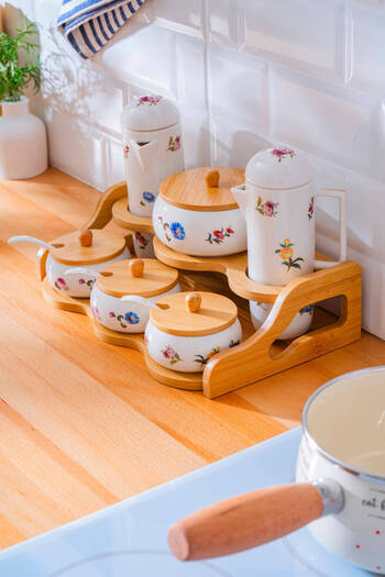 ACAR Leandra Wooden Stand Oil Bottle, Vinegar Bottle & Spice Rack Set