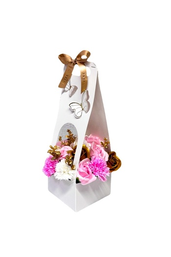 velve Butterfly floral arrangement, with soap roses and carnations, decorative plants, White