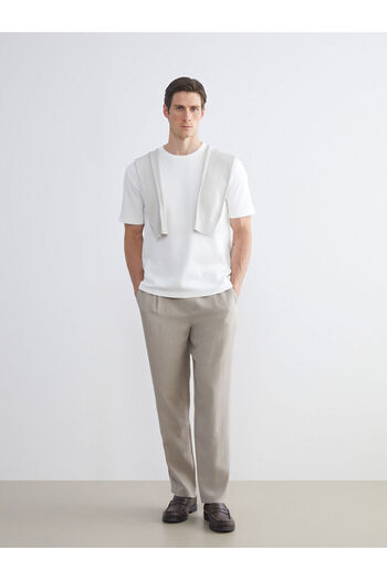 LC Waikiki Ecru Crew Neck Men's T-Shirt