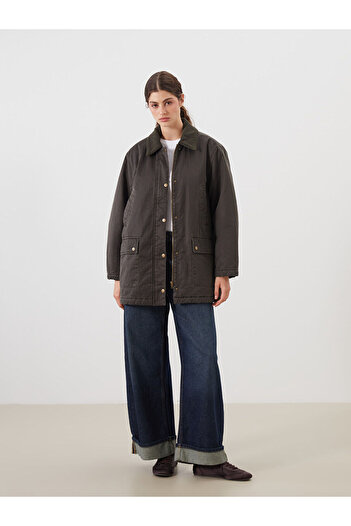 LC Waikiki Khaki Shirt Collar Women's Coat