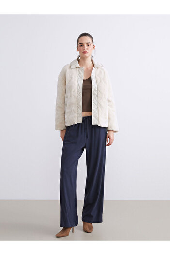 LC Waikiki Ecru Shirt Collar Women's Plush Coat