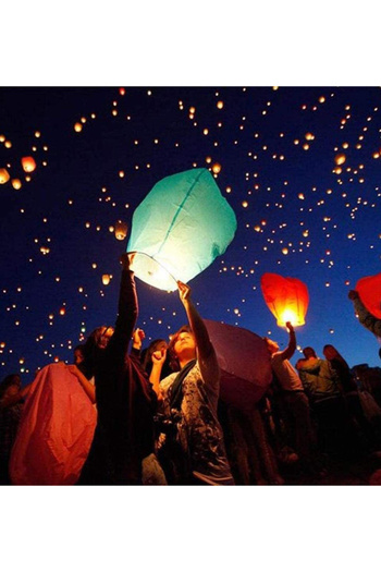 HALAMODO Pack Of 10 Flying Chinese Sky Lantern White 36 x 18 x 18inch