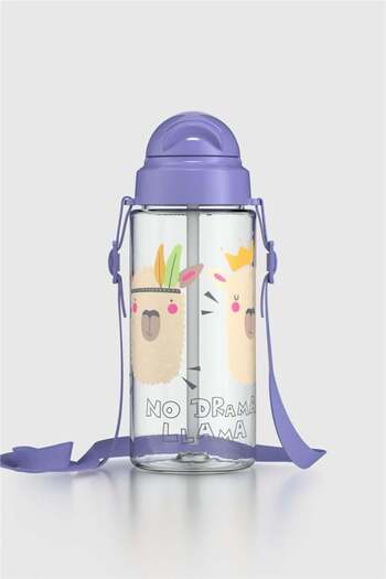 Renga Migo Patterned 500 ml Tritan Children's Water Bottle with Strap and Straw 912008 Lilac