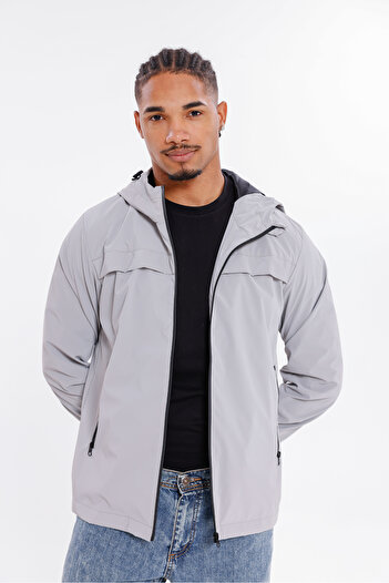 Firststops Men's Gray Hooded Nova Fabric Stylish Seasonal Water and Windproof Raincoat