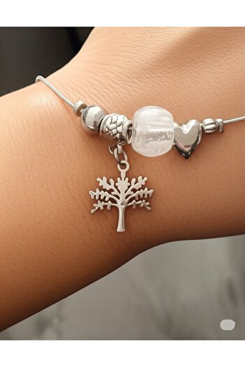denars jewelry Women's Stainless Steel Charm Bracelet – Stylish Bracelet with Tree, Heart and Bead Figures Colorful Beads