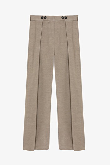 Quzu Button Detailed Pleated High Waist Fabric Trousers Mink