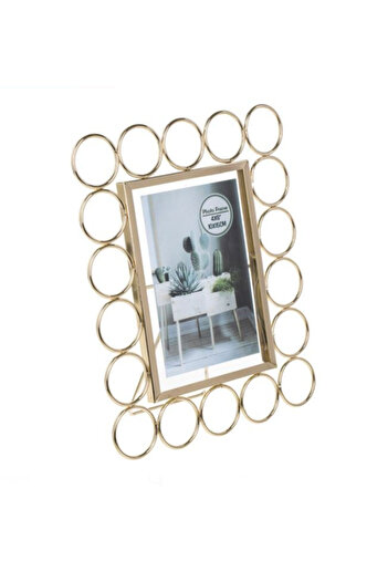 VonaHome Decorative Metal Photo Frame with Ring Design Gold Color 22X26Cm