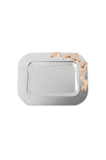 ORIAN Single Silver Gold Metal Serving Tray from the Bow Collection
