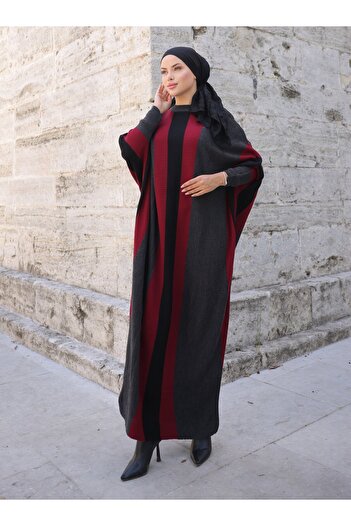 SAHRA BUTİK Bat Sleeve Knitted Dress - Anthracite-
