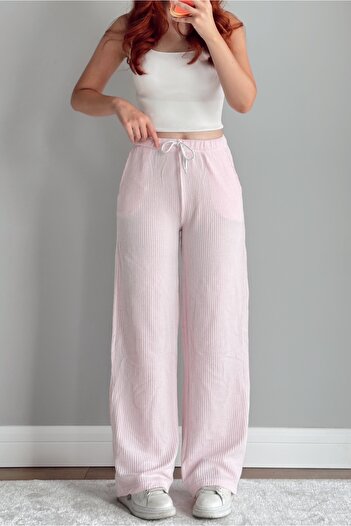 EFBUTİK Pink Striped Waterway Palazzo Pants