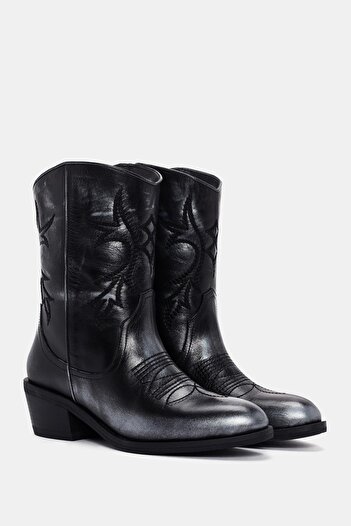 Bestyle Γυναικείες μπότες Western από ασημί μεταλλικό δέρμα Sam