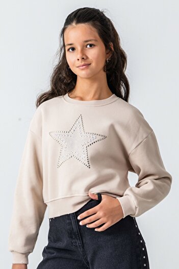 DMB BOYS & GIRLS Girl's Stone Detailed Star Printed Sweatshirt