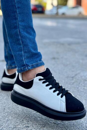 Luis Toronto LT109 Pantofi pentru bărbați, alb, negru, piele de căprioară, TALPA NEGRĂ