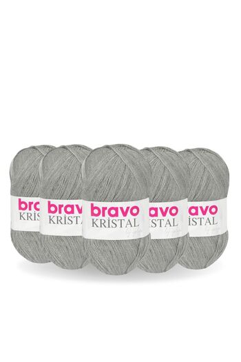 Bravo Crystal 5 Pieces 100 Grams 5 Yumak (Color Code: 915) Light Gray 100% Acrylic