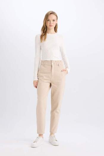 DeFacto Paperbag Gabardine Pants Standard Leg Pocket S2790Az25Sp