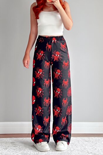 EFBUTİK Black Unisex Spider Wide-Leg Sweatpants