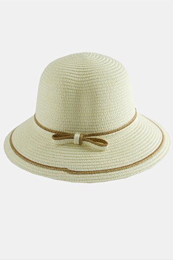 ZERO LAND Hn-Shop Ribboned Straw Hat-Cream