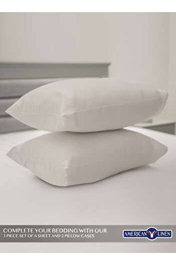 American Linen Queen Size Striped Fitted Elastic Bedsheet with 2 Pillow Cases 180 x 200 Cm (White)