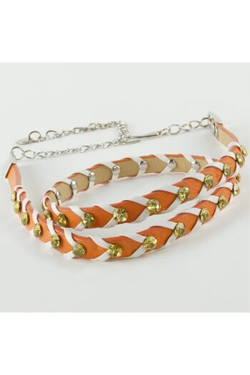 ZERO LAND Msa-Shop Braided Leather Stone Belt-Orange