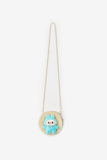 Le Mabelle Girl's Straw Bag with Mint Toy Figure