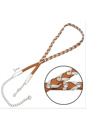 ZERO LAND Braided Leather Stone Belt-Orange