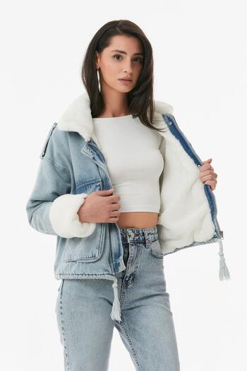TUTveAL Collection Fur-Lined Denim Coat, Fur Coat, Denim Coat, Fur Jeans, Denim Jacket, Fur-Lined Coat