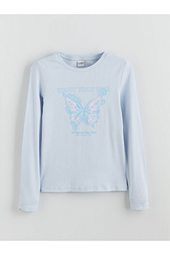 LC Waikiki Μπλουζάκι για κορίτσια με στάμπα LCW Kids Crew Neck (W5)