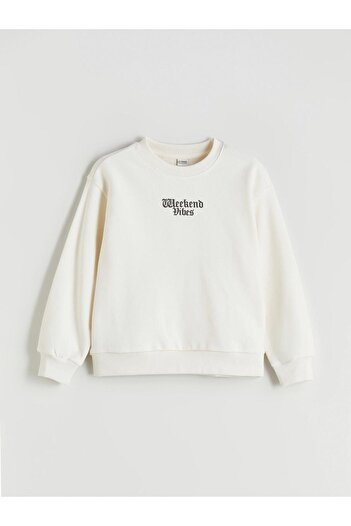 LC Waikiki Ecru Crew Neck Girl's Sweatshirt