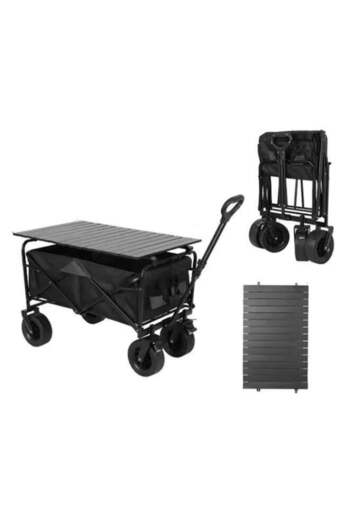 Generic Heavy Duty Folding Trolley Wagon Cart with Table – Collapsible Trolley, 10-Inch Wheels, 180kg Capa
