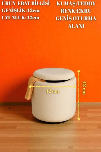 Zinnet Design Chest Sandıklı Silindir Puf – Teddy Kumaş, Dekoratif Modern Bench